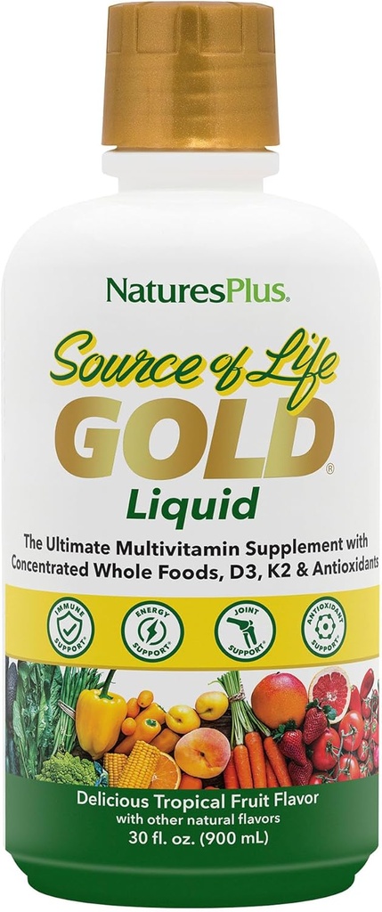 NaturesPlus Life Gold Multivitamin Liquid 30 oz Supports Energy Production, Sağlıklı Immune System & Well-Being Vitamins D3, B12, K2 & Over 120 Tüm Gıda Nutrients - 30 Hizmet