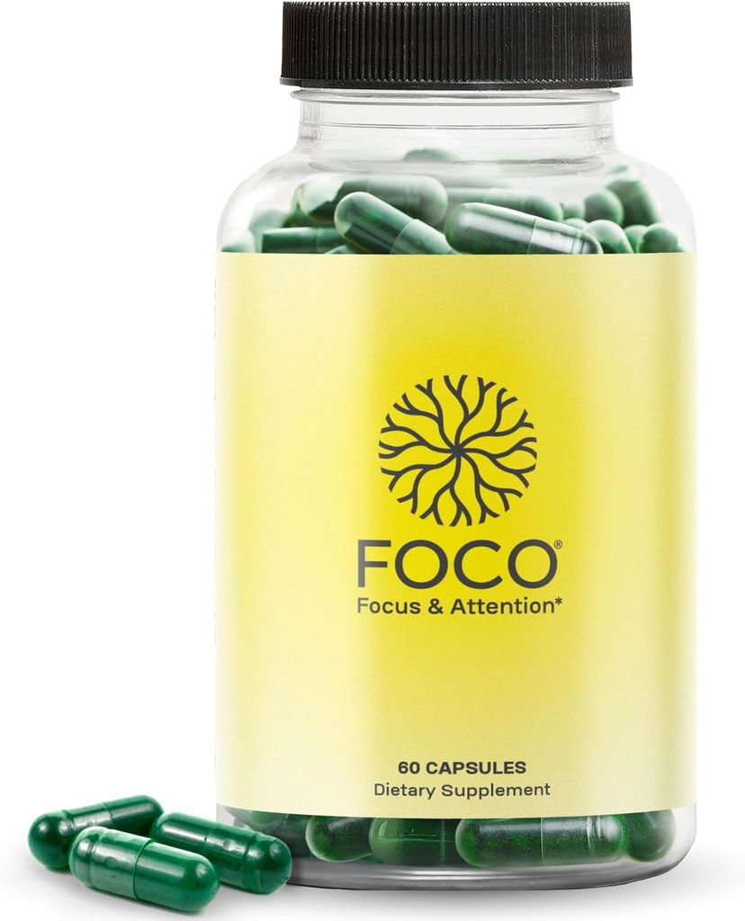 FOCO Capsules (13 +) Gençler ve Yetişkinler için Doğal Focus Supplement - Concentration, Memory, mentalty, Bilişsel Geliş Vitaminleri - Dikkat Tamamları - 60 Capsules