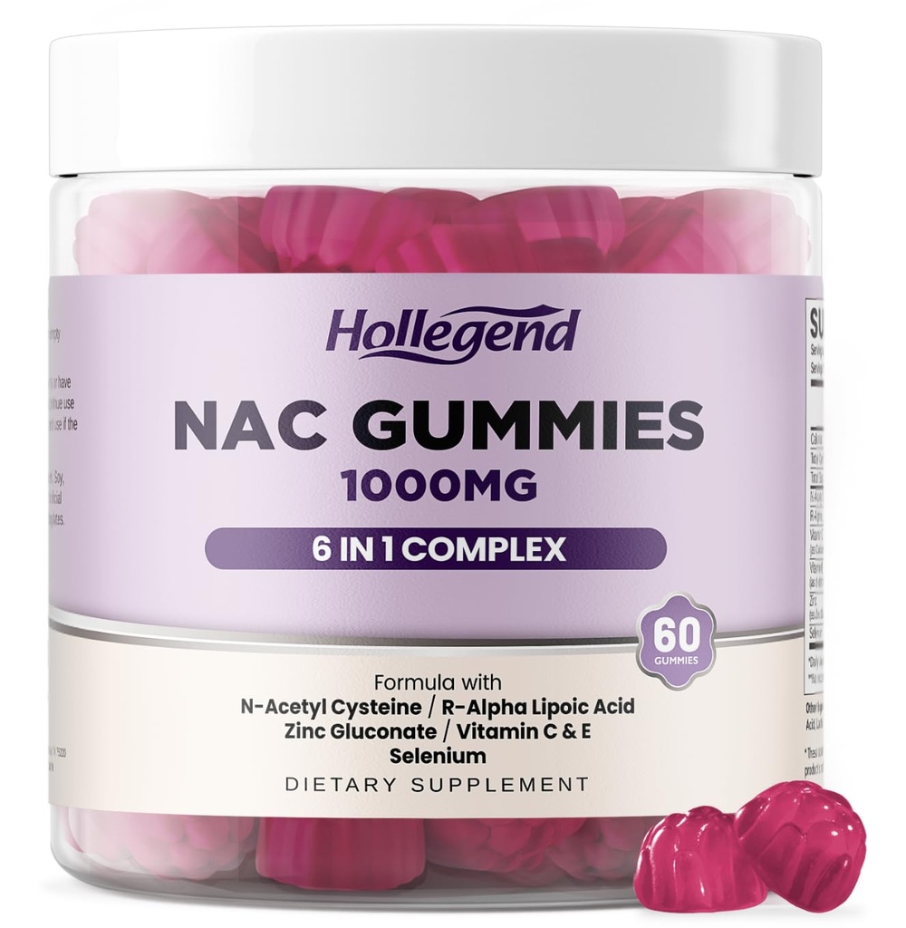 1 NAC Gummies, Chewable N Acetyl Cysteine 1000 mg Supplement for Kids & Yetişkinler, ALA, çinko, C & E, Selenium, Support Antioksi & Immune System, Blueberry Flavor, Sugar Free, 60 Ctyl