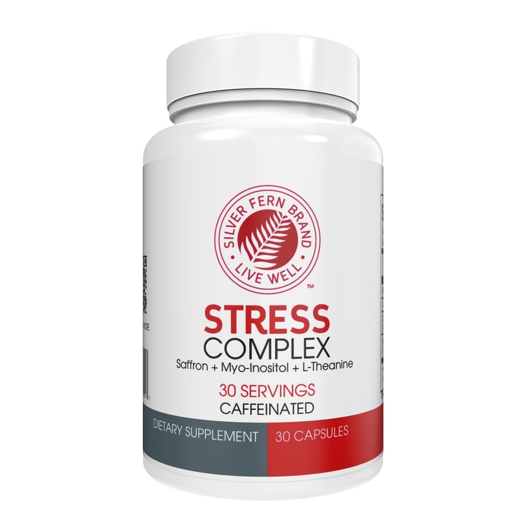 Silver Fern Stres Kompleksi - Caffeine ile - Uyku, Endişe, Mood & More - Saffron Supplements, L-Theanine Supplement ve Myo-inositol - Natural Stress Relief Supplements - 30 Hizmet