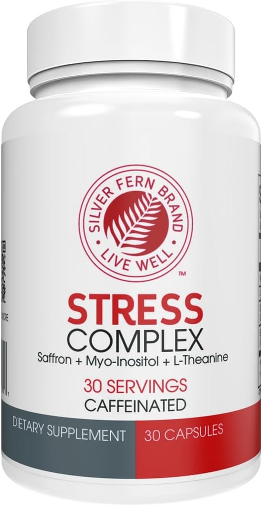 Silver Fern Stres Kompleksi - Caffeine ile - Uyku, Endişe, Mood & More - Saffron Supplements, L-Theanine Supplement ve Myo-inositol - Natural Stress Relief Supplements - 30 Hizmet