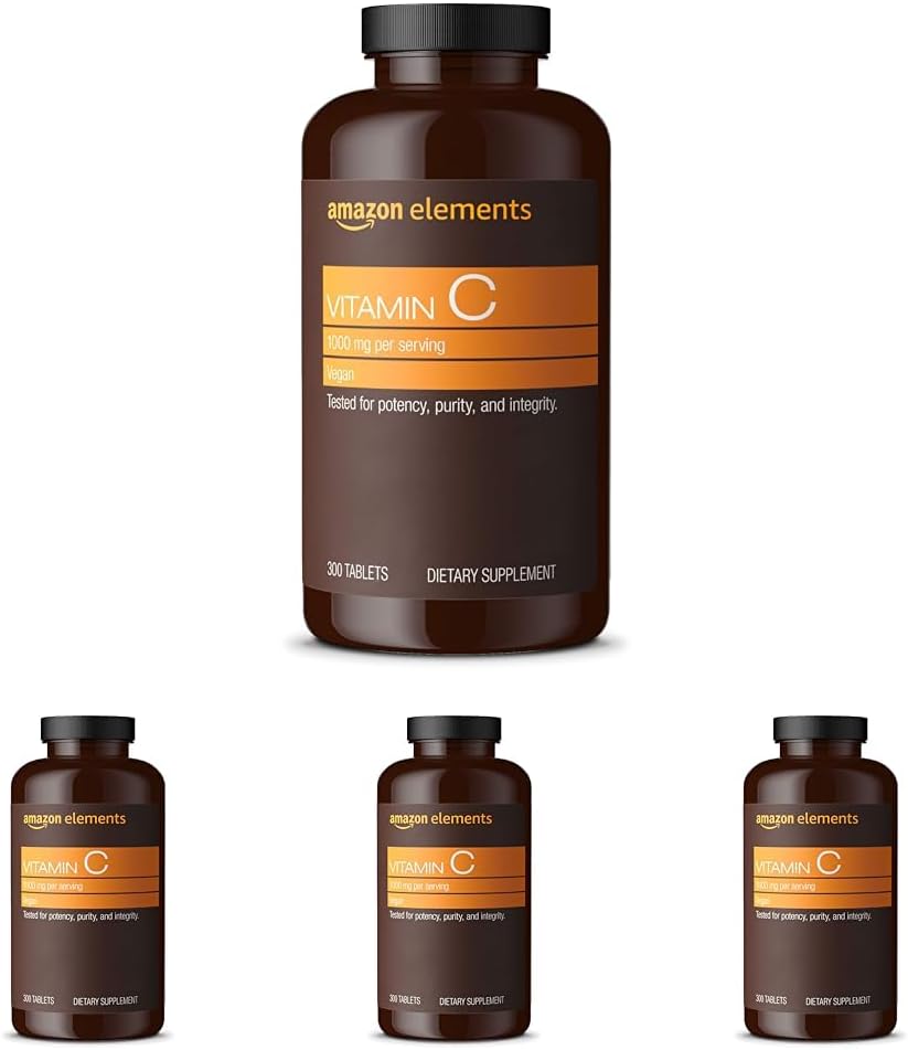Στοιχεία Βιταμίνη C 1000mg, Υποστηρίζει Υγιεινό ανοσοποιητικό σύστημα, Vegan, 300 δισκία, 10 μήνες προσφοράς (πακέτο των 4)