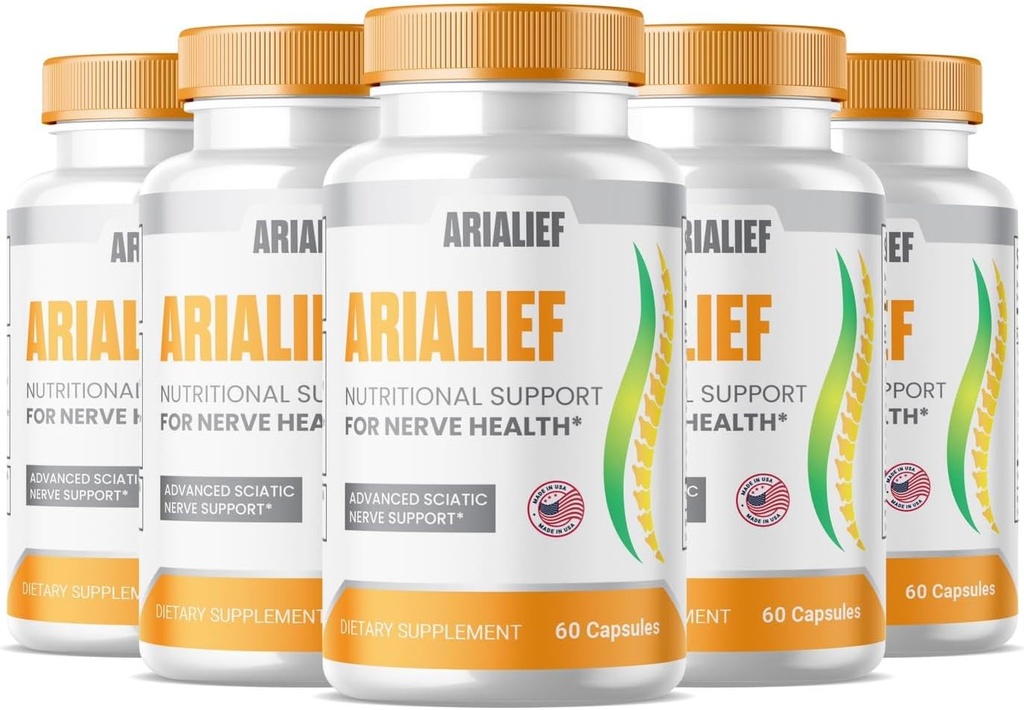 SPRESSO (5 Pack) Arialief Sciatica Nutritional Support Capsules, Arialief Advanced Formula Sciatica Relief Supplement, Nerve Relief Supplement, Arialeaf Prime Palm Sciatica (300 Capsules)