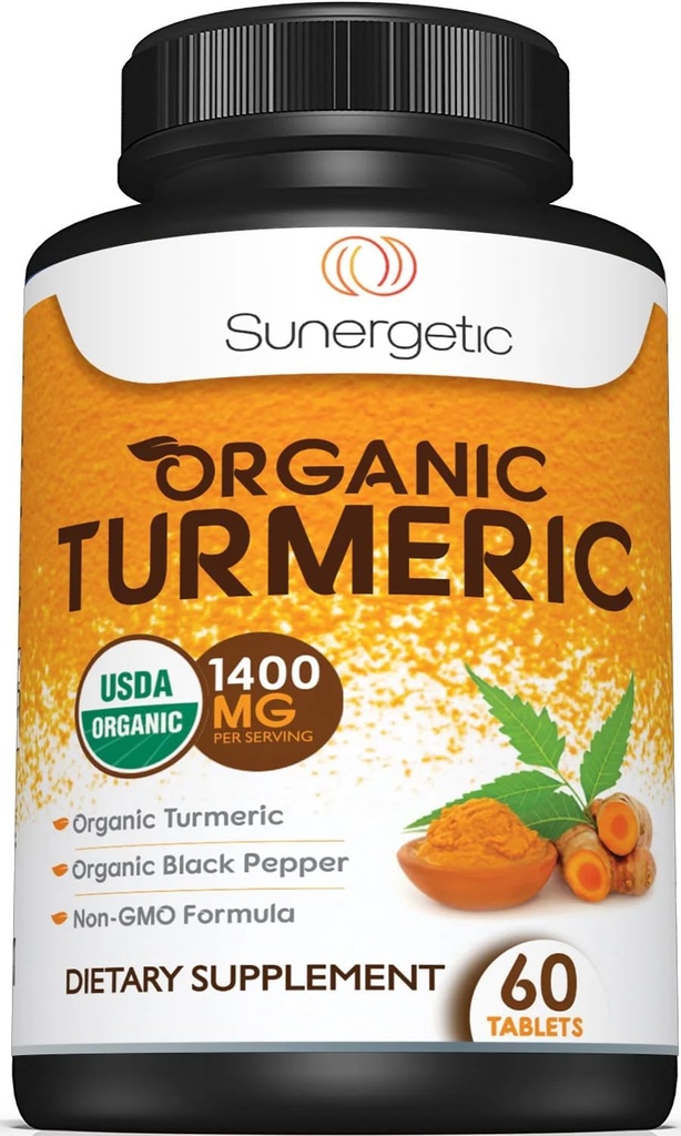USDA Certified Organic Turmeric Supplement – Includes Organic Turmeric & Organic Black Pepper – 1,400mg of Turmeric per Serving - 60 Count (Pack of 1)