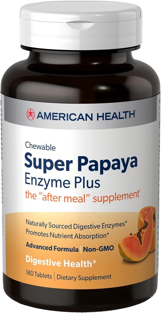 American Health Super Papaya Enzyme Plus - 180 Chewable Tablet - The After-Meal Supplement - Non-GMO - 60 Hizmetler