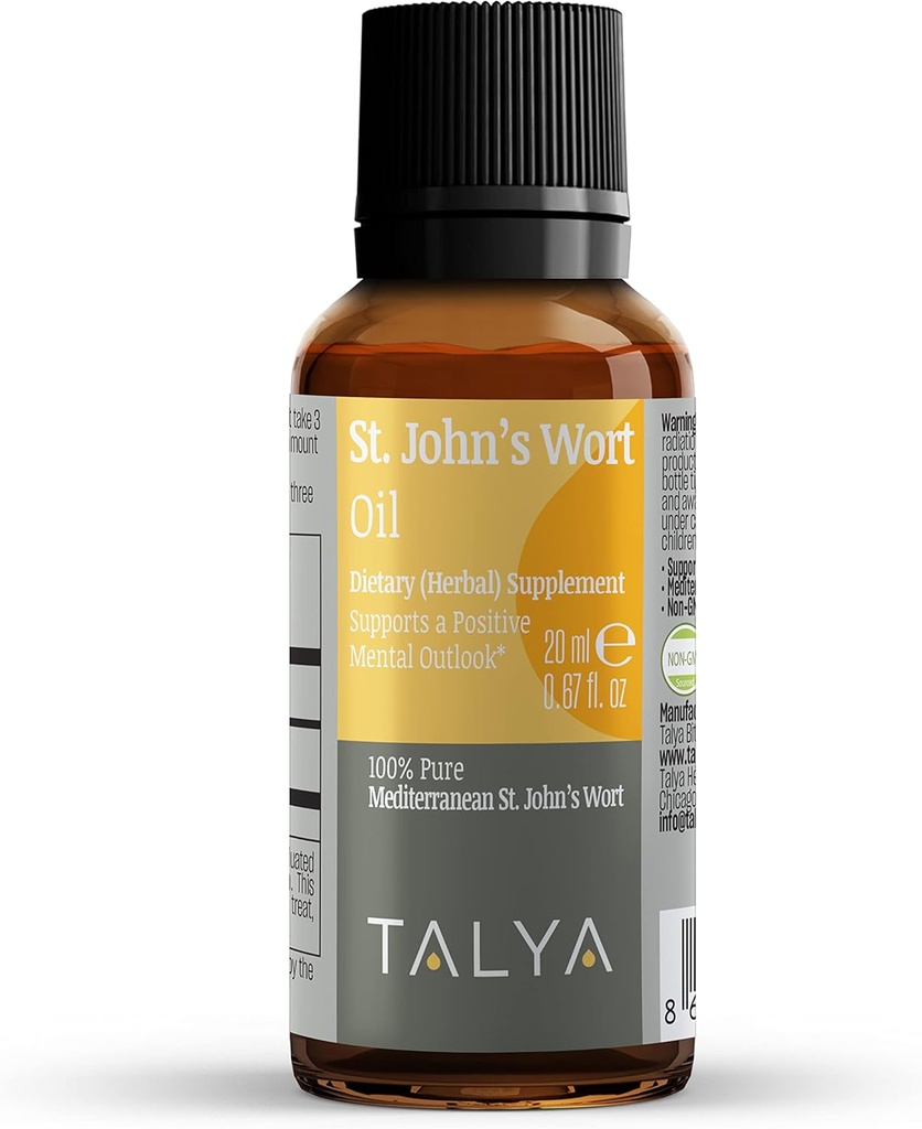TALYA St. John's Wort Oil 0.67 fl. oz | 100% Pure & Natural Liquid Drop | Diyeter Supplement | for Pozitif Mood & Duygusal Denge | Vücut, Skin & Hair Care | Non-GMO