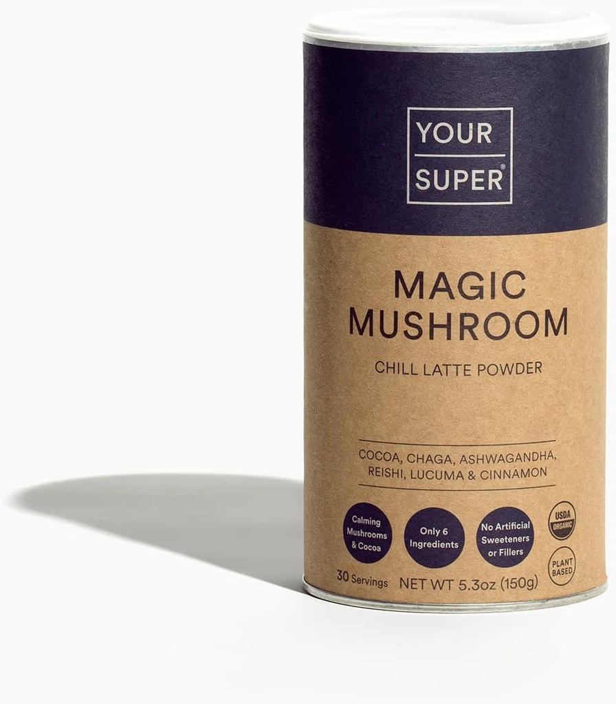 Super Magic Mushroom Superfood Toz - Doğal Calm, Beyin Sağlığı ve Immune Support, Organik Ashwagandha, Lucuma, Reishi, ve Chaga Toz (30 Hizmet) ile Yap