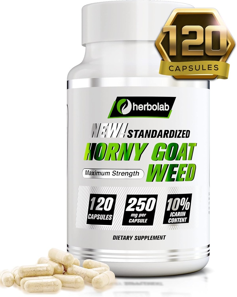 Herbolab Horny Weed Extract, Standardized to 10% Icariin, 250mg x 120 Κάψουλες (AKA Epimedium Extract, Barrenwort, Bishop’s Hat, Fairy Wings, Yin Yang Huo)