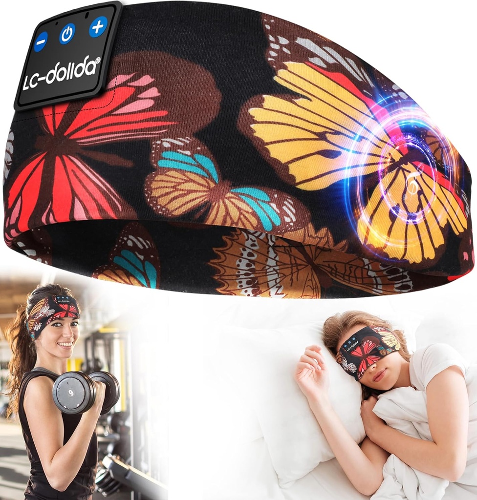 LC-dolida Sleep Kulaklıklar Headband Bluetooth 5.4, Spor Headband Earphones Kadınlar için Televizyon Mikrofon USB C for Women Sleep Gift Workout Jogging Yoga Insomnia Travel Meditasyonu, Kelebek