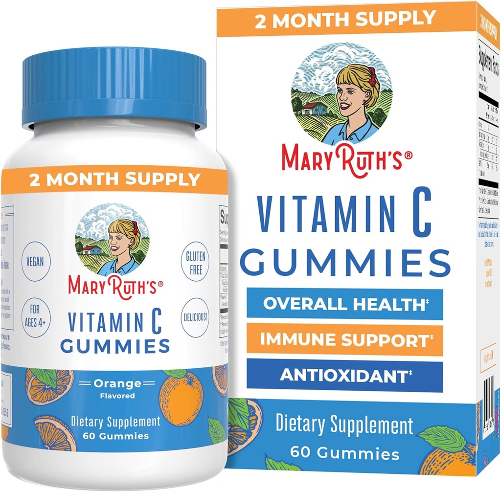MaryRuth Organics Vegan C Gummies | 2 Ay Supply | Immune Support Supplement for Yetişkinler & Kids | Chewable Vitamin C Gummy Vitamins | Non-GMO | Pectin Based | 60 Count