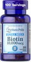 Puritan's Pride Premium Ultra Mega Biotin 10.000 Telefon, Sağlıklı Saç, Cilt, Çiçeği ve Enerji Metabolism Desteği, 100 Gün Supply, 100 Hızlı Yayın Softgels