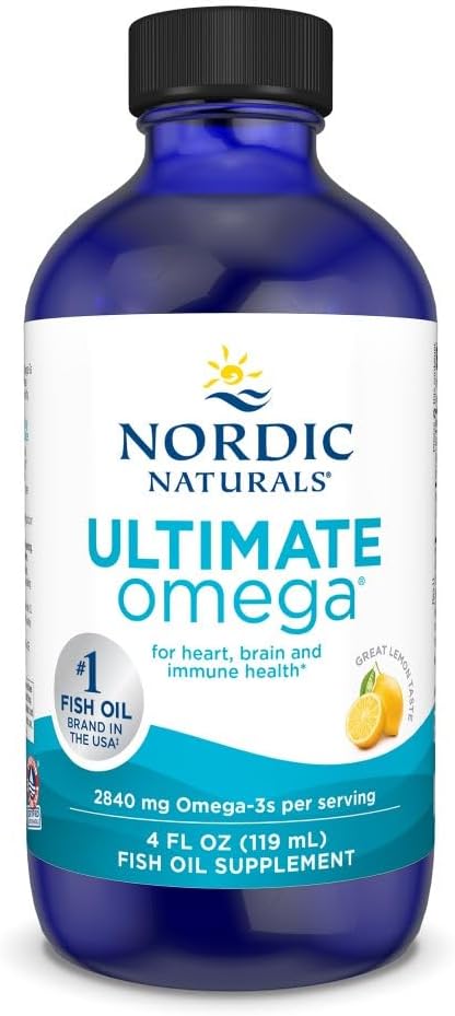 Nordic Naturals Ultimate Omega Liquid, Lemon Flavor - 4 oz - 2840 mg Omega-3 - Yüksek Yeterli Balık Petrol Tamamını EPA & DHA - Beyin ve Kalp Sağlığını Teşvik - Non-GMO - 24 Hizmet