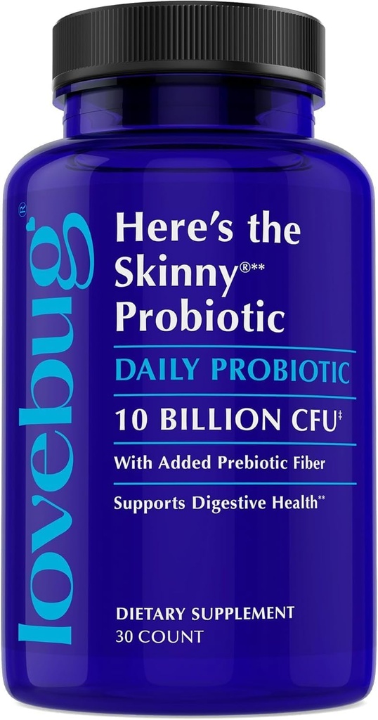 LOVEBUG Skinny Prebiyotiks and Probiyotiks for Women Digestive Health & Immune Support - 10 Milyar CFU Probiyotik Strains Gut Health, Gas, Constipation & Bloating, 30ct