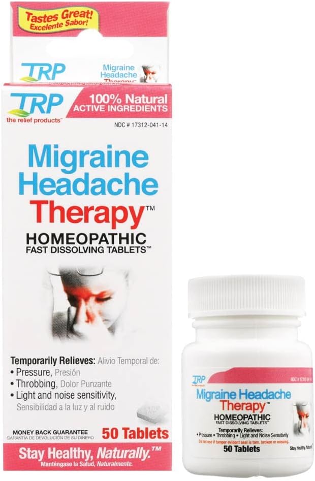 Relief Products Migrane Headache Therapy - 100% Doğal Active Malzemeler - Soothes Throbbing, Basınç, Işık Hassaslığı, Migraines - Hızlı Dissolve Tabletler - 50