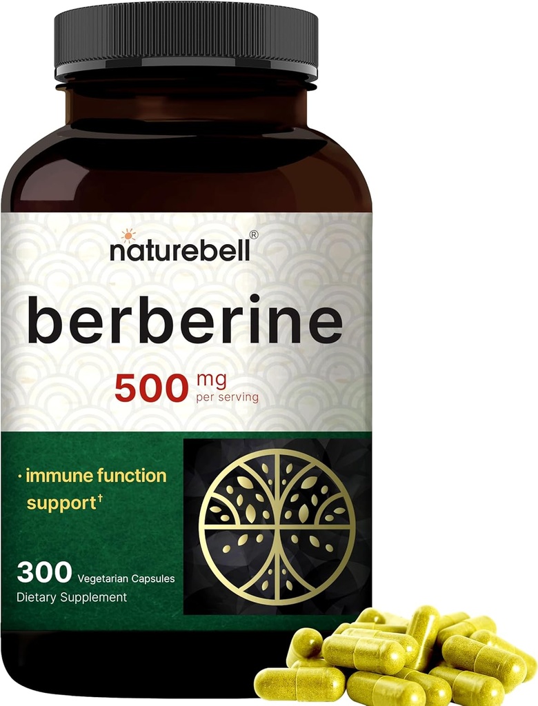 DoğaBell Berberine Supplement 500 mg | 300 Veggie Capsules,  97 Pure Berberine HCL – 5:1 Kök - Bitki bazlı, Vegan, Non-GMOMO