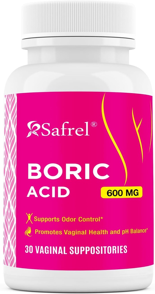 Safrel Boric Acid Κολπικά Υποθετικά - 100% Αγνή Κατασκευασμένη στις ΗΠΑ - Intimate Health Support, Κολπική Υγεία και pH, Odor Control (30 Count (Pack of 1))