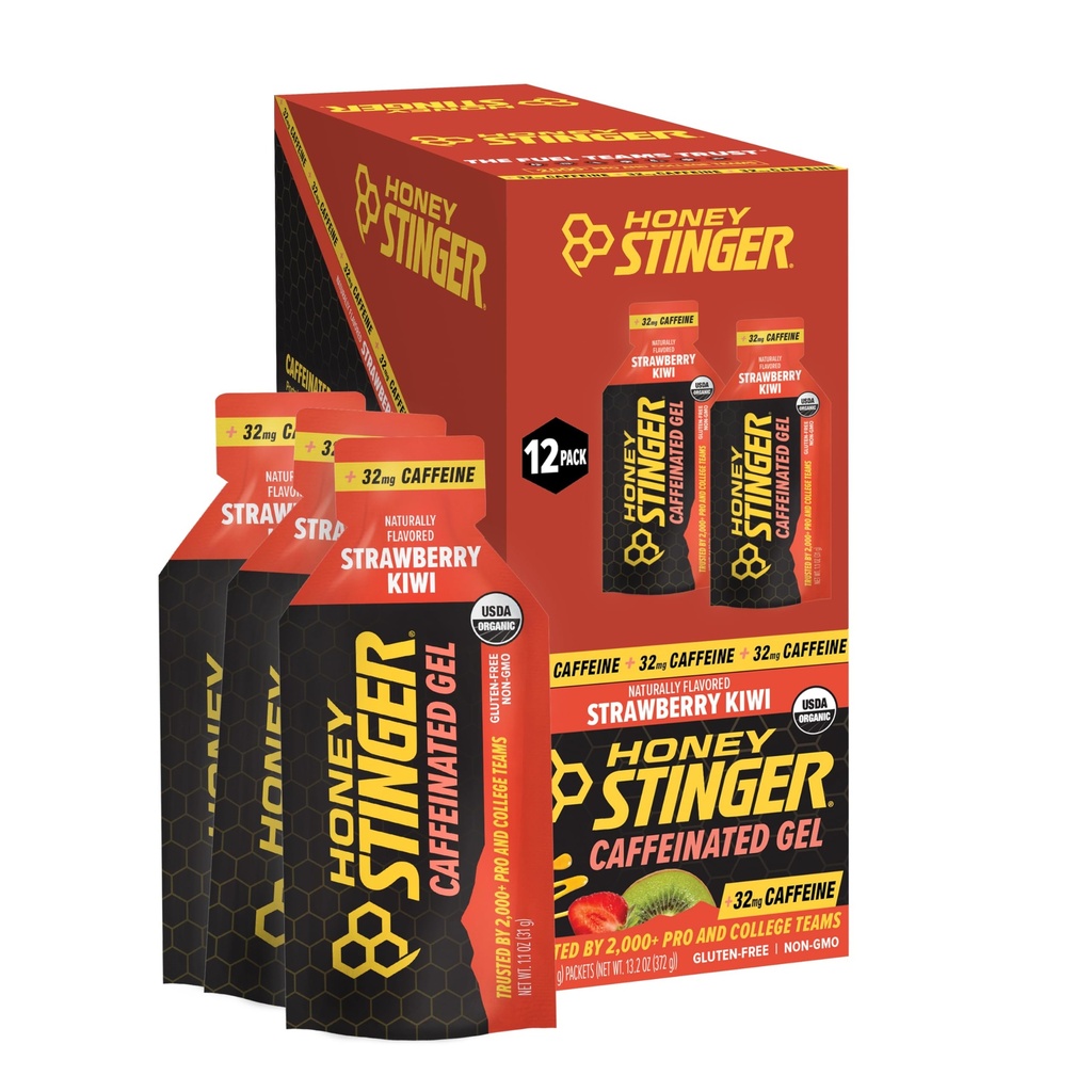 Honey Stinger Organik Strawberry Kiwi Energy Gel, Caffeinated & Gluten Free, Egzersiz, Koşu ve Performans, Spor Beslenmesi Home & Gym, Pre and Mid Workout, 12 Pack, 13.2 Ounce