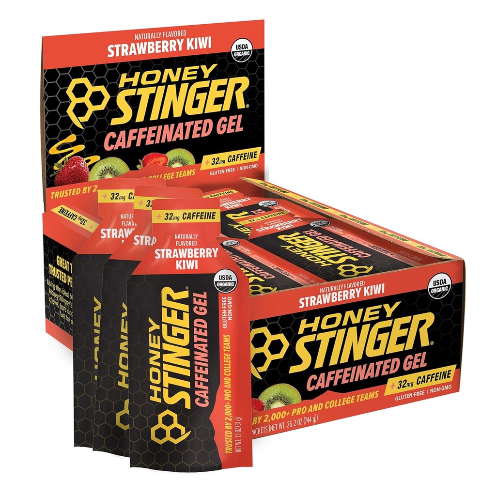 Honey Stinger Organik Strawberry Kiwi Energy Gel, Caffeinated & Gluten Free, Egzersiz, Koşu ve Performans, Spor Beslenmesi Home & Gym, Pre and Mid Workout, 12 Pack, 13.2 Ounce