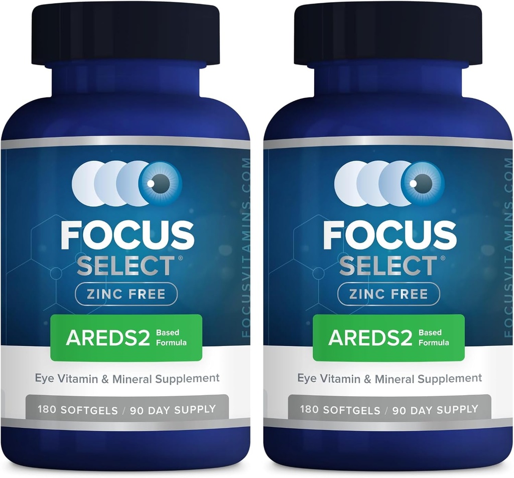 Focus Select çinko Free Formula | 180 Softgel Capsules 2 Pack| AREDS2 Temel Formula | Eye Vitamin & Supplement | Macular Generation için Destek | Swallow Pill