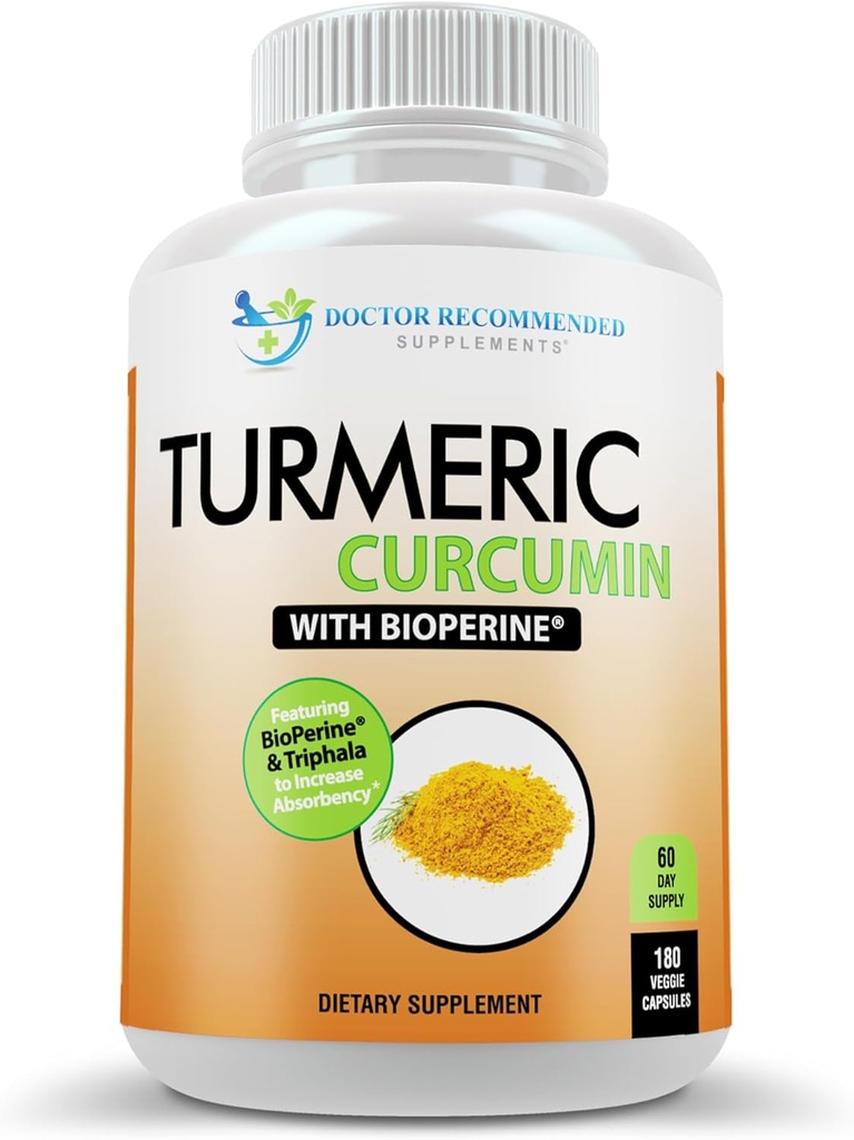 Turmeric Curcumin Supplement - 2250mg/d - Veggie Caps - 95% Curcuminoids with Black Pepper Extract (Bioperine) - 750mg Caps - 100% Organic - Most Poweric Turmeric (180 Count)