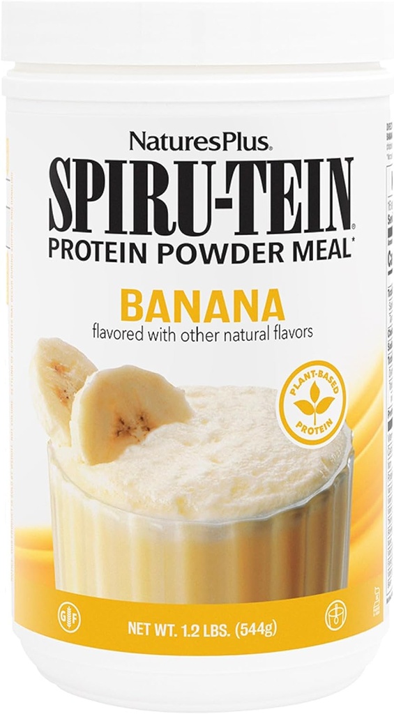 Natures Plus SPIRU-TEIN, Banana - 1.2 lbs - Plant-Based Protein Shake - Non-GMO, Vegetarian, Gluten Free - 16 Hizmetler