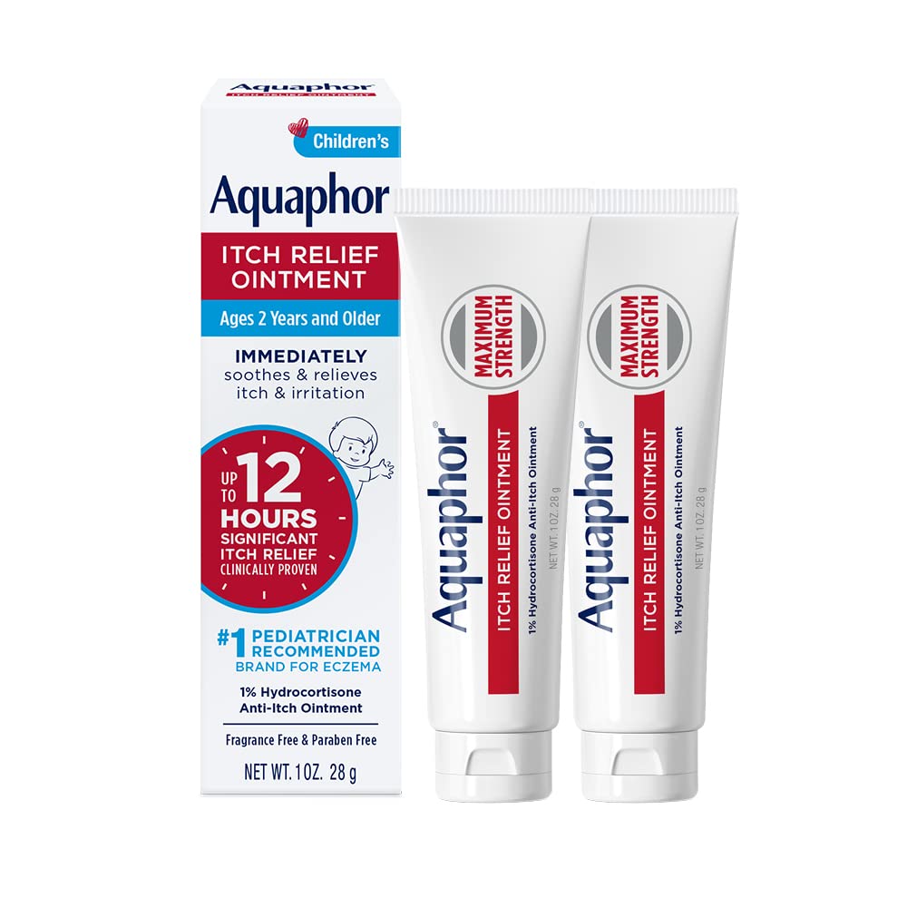 Aquaphor Children's Itch Relief Ointment, %1 Hydrocortisone Anti Itch Ointment for Skin Irritation, Insect Bites, Psoriasis, Skin Rashes Eczema & Zehir Ivy, Fragrance Free, 1 Oz Tube, 2