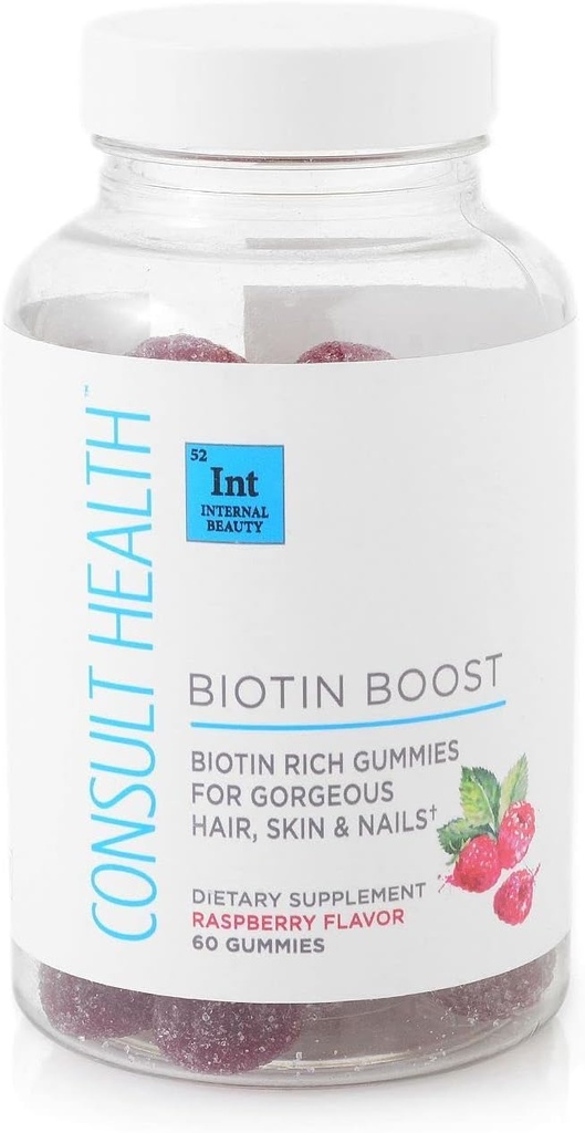 Συμβουλευτείτε την υγεία BIOTIN Boost Gummies για τα μαλλιά, το δέρμα και τα νύχια - 10.000 mcg - Vegan Vitamin B Συμπλήρωμα διατροφής - Υποστηρίζει ταχύτερη ανάπτυξη μαλλιών και νυχιών - Raspberry Flavor - Μαύρο καρότο - 60 κόμης