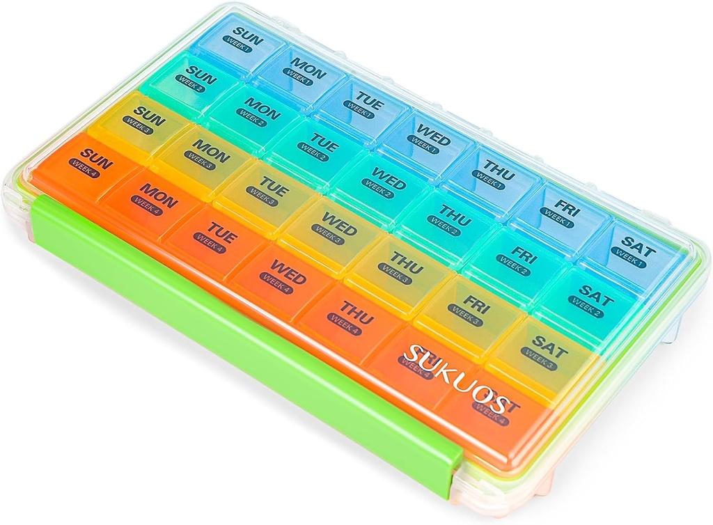 Sukuos Aylık Pill Organizer 4 Hafta, Büyük Pill Box Açık, Moisture/Dust-Proof Cases for Moon Vitamin/Fish Oil /Supplements with Clear Lid Lid Lid