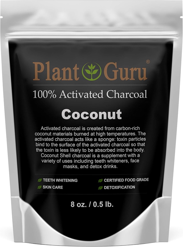 Activated Charcoal Powder 8 oz. Coconut - Food Grade Kosher Non-GMO - Teeth Whitening, Facial Mask and Soap Making. Promotes Natural Detoxification and Helps Digestion