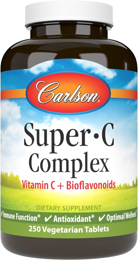 Carlson - Super-C Kompleksi, C + Bioflavonoyaklar, Immune Function & Optimal Wellness, Antioksi, 250 Vegetarian Tabletler