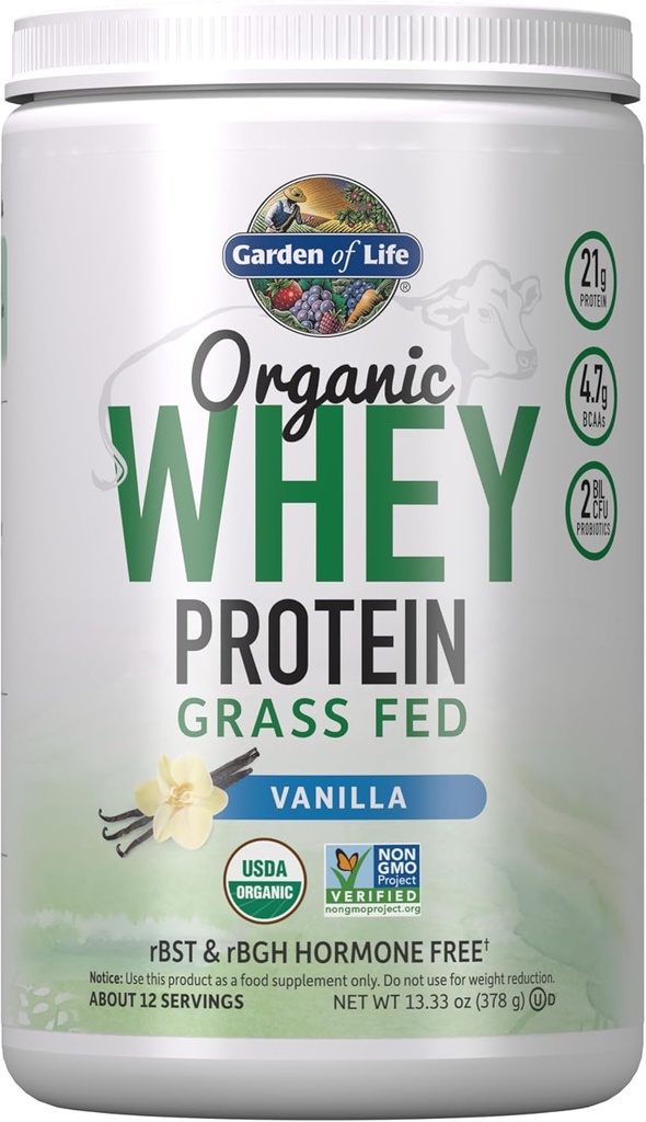 Life Grass Fed Whey Protein Toz Vanilla - Kadınlar ve Erkekler için 21g Protein - 12 Hizmet - Gluten Ücretsiz, GMO, Kosher, Humane, RBST & rBGH Hormonları Ücretsiz