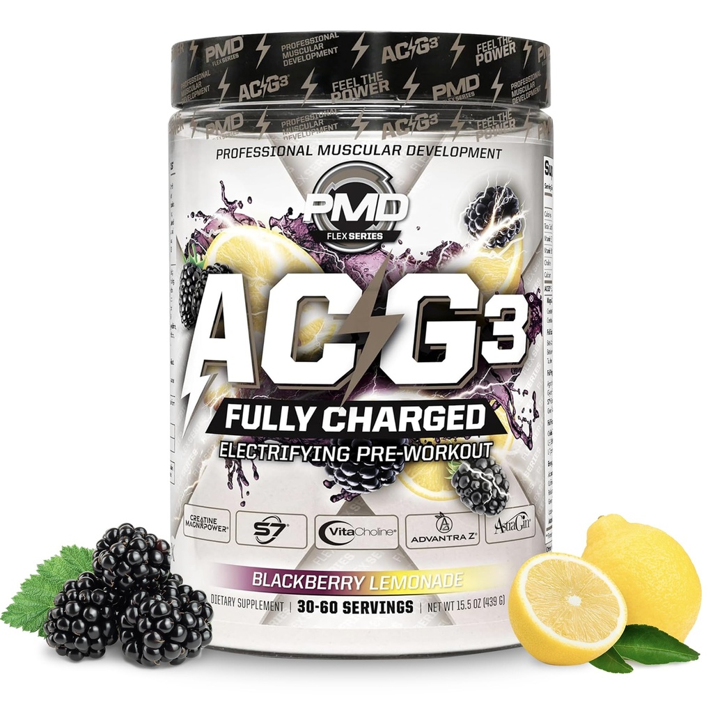 PMD Sports ACG3 Tam şarj edildi - Elektrikli Pre Workout Toz - High Energy & Pump Pre Workout for Men and Women to Maxising Focus, Endurance & Performance - BlackBerry Lemonade (30-60 hizmet)