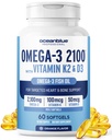 Oceanblue Professional Omega-3 2100 Vitamin K2 ve Vitamin D3-60 Kont - Triple Strength Burpless Fish Oil Omega-3 Supplement with EPA, DHA & DPA - Wild Caught - Orange Flavor, 30 Hizmet