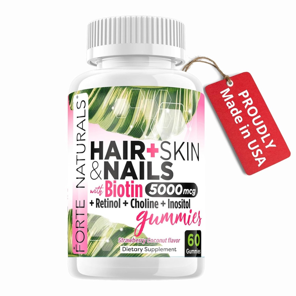 Ανάπτυξη μαλλιών Βιοτίνη Gummies για γυναίκες, δέρμα μαλλιών & νύχια Βιταμίνες, 5000mcg Βιοτίνη, Made in USA, Iodine for Nail Fungus, Choline Inositol Συμπληρώματα, Biotina Gomitas para el Cabello