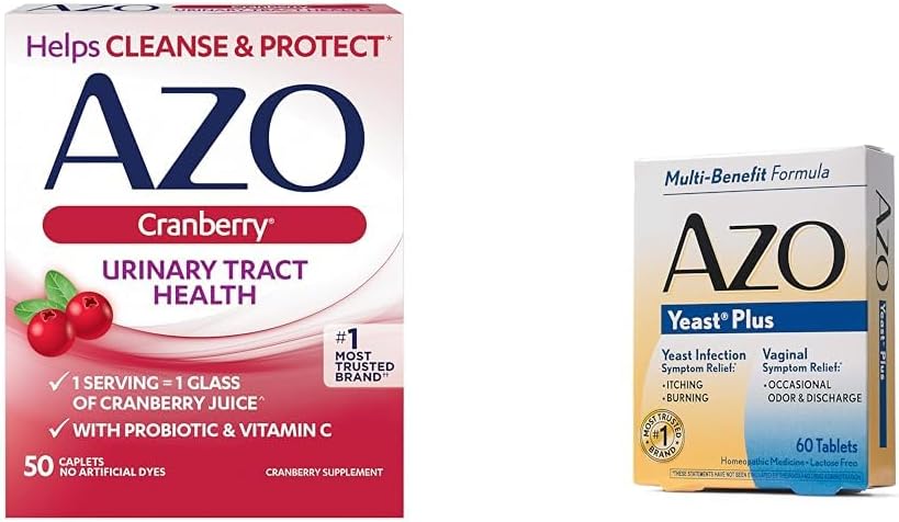 AZO Cranberry Urinary Tract Health, 50 Count Yeast Enfeksiyon & Vaginal Symptom Relief Tablets, 60 Kont
