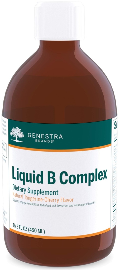 Genstra Brands Liquid B Kompleksi | Broad Spectrum B-Vitamin Kompleksi Enerji Metabolism, Red Blood Hücre Formasyon ve Nörolojik Sağlık | 15.2 fl. oz. | Natural Tangerine-Cherry Flavor
