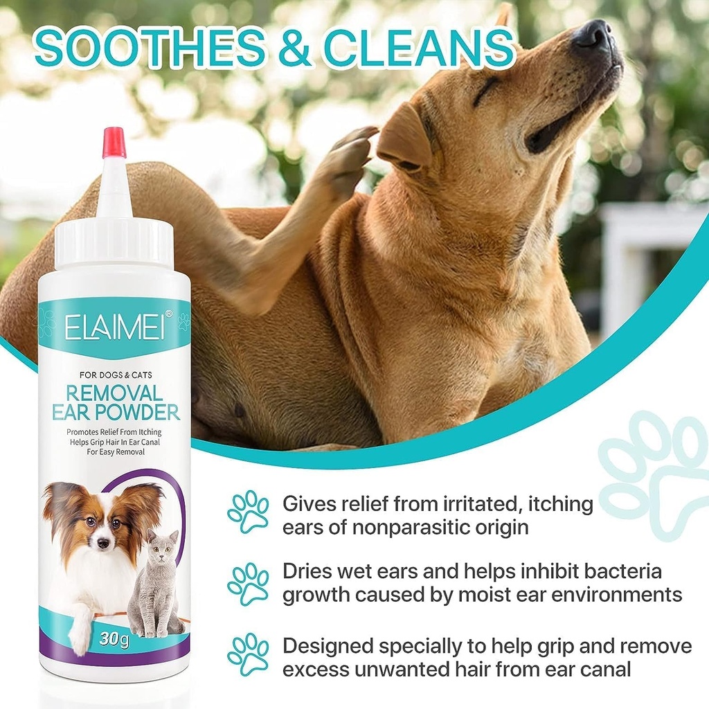 Köpek ve Kediler için Kulak Temiz, Köpek Kulakları Saç Kesme Toz, Pet Ear Enfeksiyon Tedavisi, Etkili Bir Şekilde Debris, Waxy, Buildup ve Ear Odor, Soothes Itchy & Inflamed Ears
