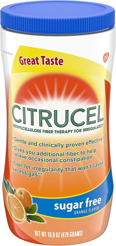 Occasional Constipation Relief için Citrucel Sugar Free Fiber Toz, Metrik Fiber Toz, Orange Flavor - 16.9 Ounces