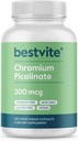 BESTVITE Picolinate Chromium 200mcg (250 κάψουλες χορτοφάγων) - Δεν Stearates - Δεν Dicalcium Phosphate - Vegan - Χωρίς γλουτένη - Μη ΓΤΟ