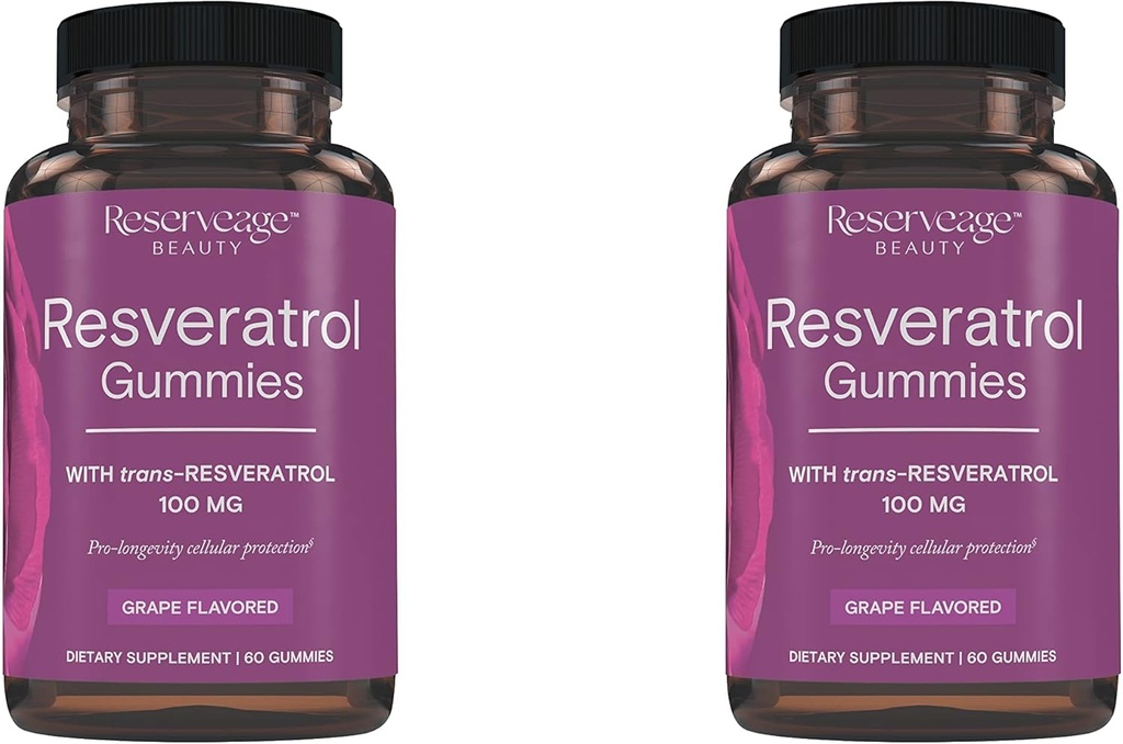 Vakumlu Güzellik- Resveratrol Gummies 100 mg, Kalp Sağlığı için Antioksi Supplement, Antioksi Supplement Desteği Sağlıklı Ağlama, Vegan - 2 Pack