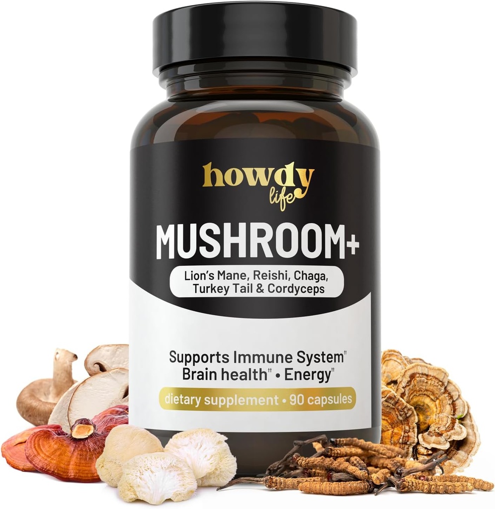Lions Mane Supplement Capsules - Reishi, Chaga, Cordyceps ve Türkiye Tail Mushroom Toz - Nootropic and Energy Supplement for Memory and Focus