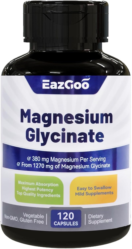 Κάψουλες γλυκινικού μαγνησίου 1270mg, 380mg συμπλήρωμα μαγνησίου, συμπλήρωμα γλυκινικού μαγνησίου υψηλής απορρόφησης, χωρίς γλουτένη Γλουτένη, 120 κάψουλες