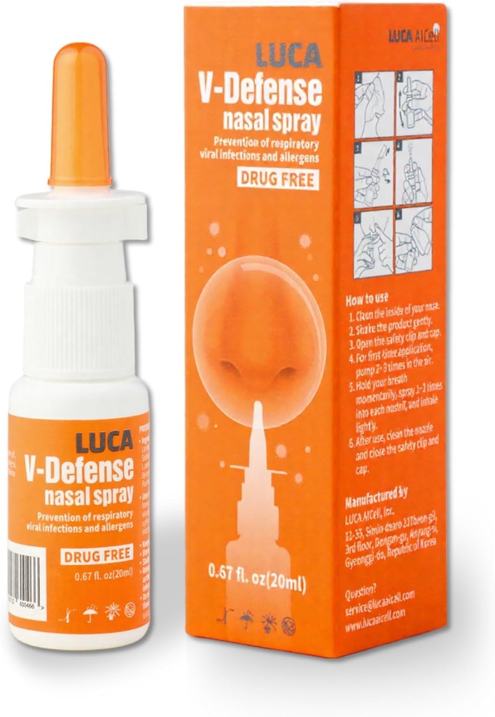 LUCA V-DefenseTM Nasal Spray with Lambda Carrageenan, Menthol, and Eucalyptol – Drug-Free Nasal Congestion Relief – Moisturizes Nasal Passages and Reduces Contaminant Adhesion – 0.67 fl oz (200 sprey)