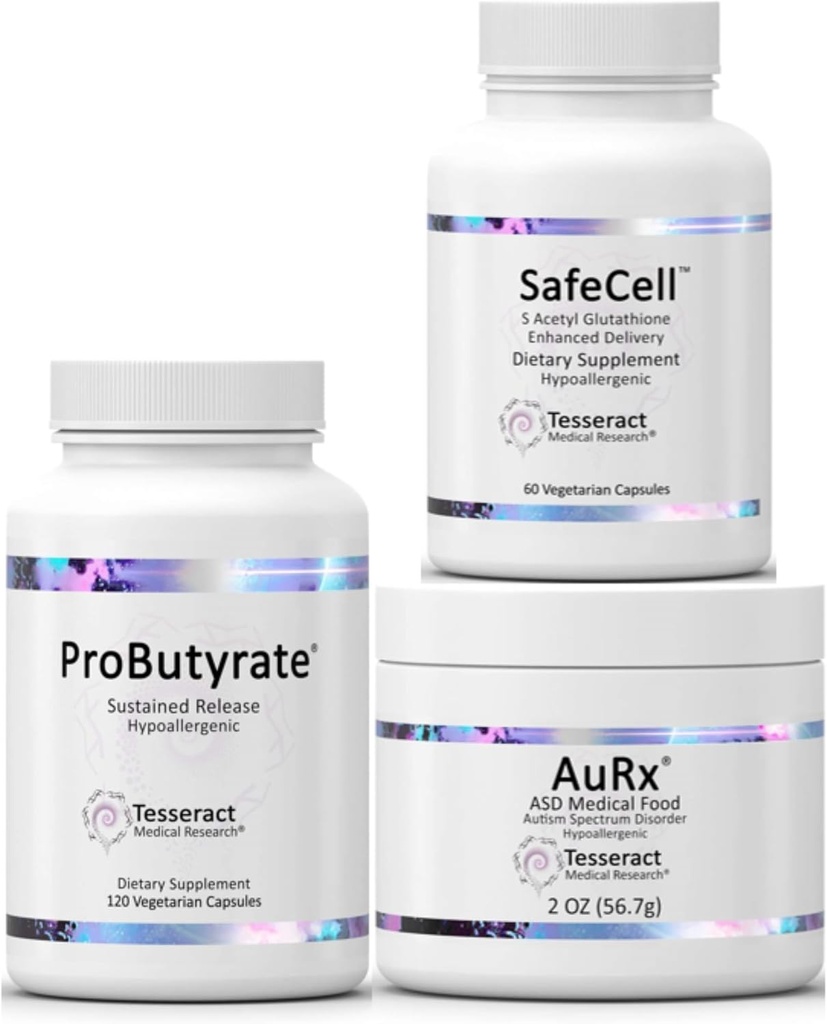 Tesseract Medical Research ProButyrate Gut Health Supplement & SafeCell S-Acetyl Glutathione Supplement & AuRx Autism Spectrum Medical Food Toz Toz Toz