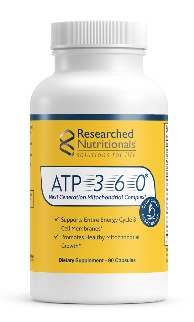 Araştırmalı Beslenme ATP 360 - Mitochondrial Supplements to Support Entire Energy Rise & Hücre Membranları - Klinik Olarak Araştırmalı ATP Supplements, High Dose CoQ10, R-Lipoic Acid & PQ, 90 Capsules