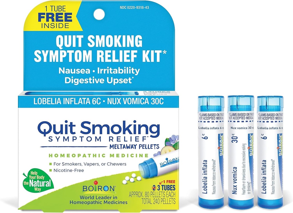 Boiron Quit καπνίζοντες Κιτ ανακούφισης για νικοτίνη Συμπτώματα από το κάπνισμα, Vaping, ή μάσημα – Ναυτία, Ευερεθιστότητα, & Αναστατωμένη Στομάχι – Μη-Νύχτα & Νικοτίνη-ελεύθερο – 3 Κόμη (240 Πελέτες)