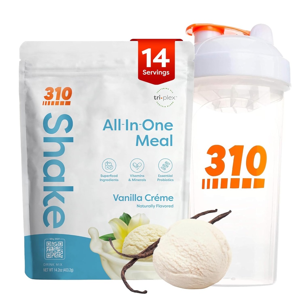 310 Beslenme All-in-One Meal Change Shake Toz w/Shaker Cup Start Kit - Yüksek Protein Fiber Rich Vegan Superfood - Sugar-Free, Keto & Paleo Friendly, Low Carb - Vanilla Creme 14 srv