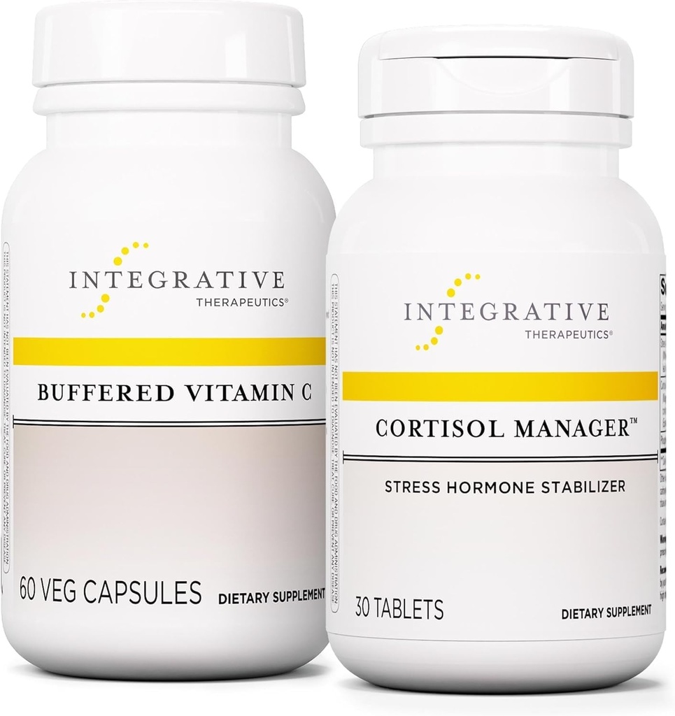 Cortisol Manager ile bütünleştirici tedaviler, 30 Tabletler - Buffered Vitamin C Capsules 1000 mg, 60 Vegan Capsules - Ashwagandha ile Stres Tamam* - Antioksis ile Immune Supplement*