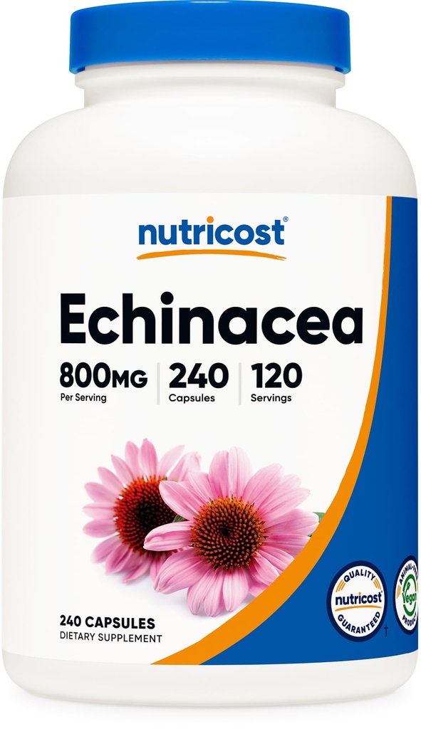Nutricost Echinacea 800 mg, 240 Capsules - Vegetarian Caps, Non GMO, Gluten Free, 120 Hizmetler