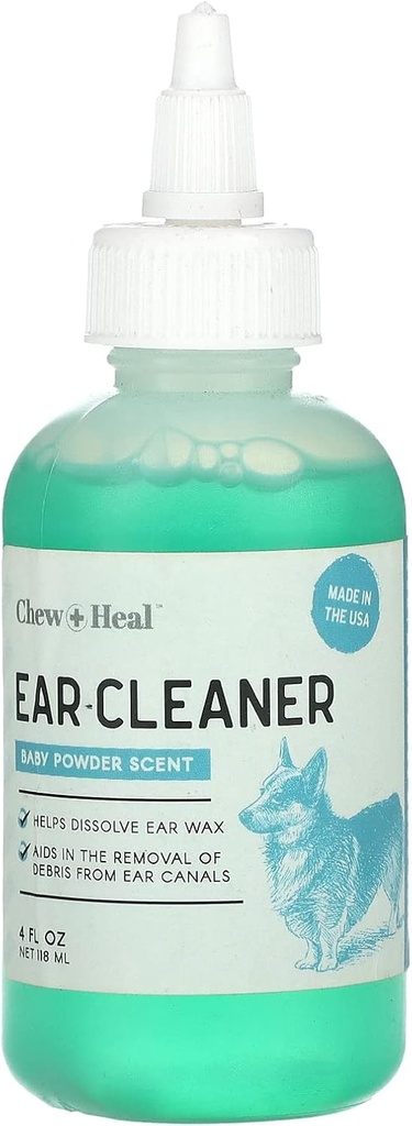 Chew + Heal Dog Ear Clean Solution | 4 oz Dropper | Pet Ear Wash for Dogs & Cats to prevent Infections & Take Wax | Soothing Aloe, Witch Hazel & Tea Tree Oil | Gentle, Vet-Approved Formula